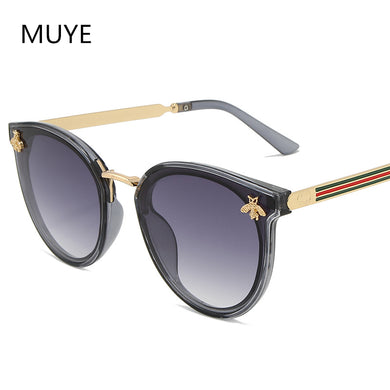 2023 Brand Design Lady Cat Eye Sunglasses Women Men Vintage Small Bee Frame Mirror Sun Glasses For Female UV400