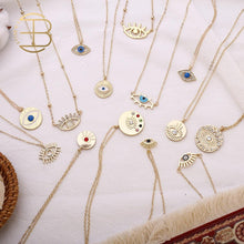 Load image into Gallery viewer, 2020 New Fashion Ladies Chic Gold Chain Colorful Rhinestone Filled Evil Eye Coin Necklaces For Women Bohemian Gold Necklaces