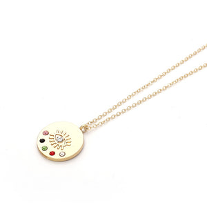 2020 New Fashion Ladies Chic Gold Chain Colorful Rhinestone Filled Evil Eye Coin Necklaces For Women Bohemian Gold Necklaces