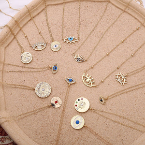 2020 New Fashion Ladies Chic Gold Chain Colorful Rhinestone Filled Evil Eye Coin Necklaces For Women Bohemian Gold Necklaces