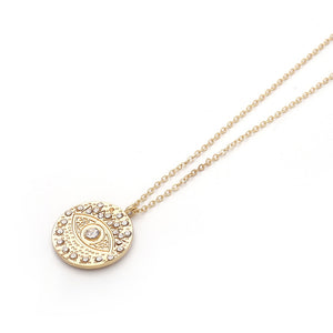 2020 New Fashion Ladies Chic Gold Chain Colorful Rhinestone Filled Evil Eye Coin Necklaces For Women Bohemian Gold Necklaces