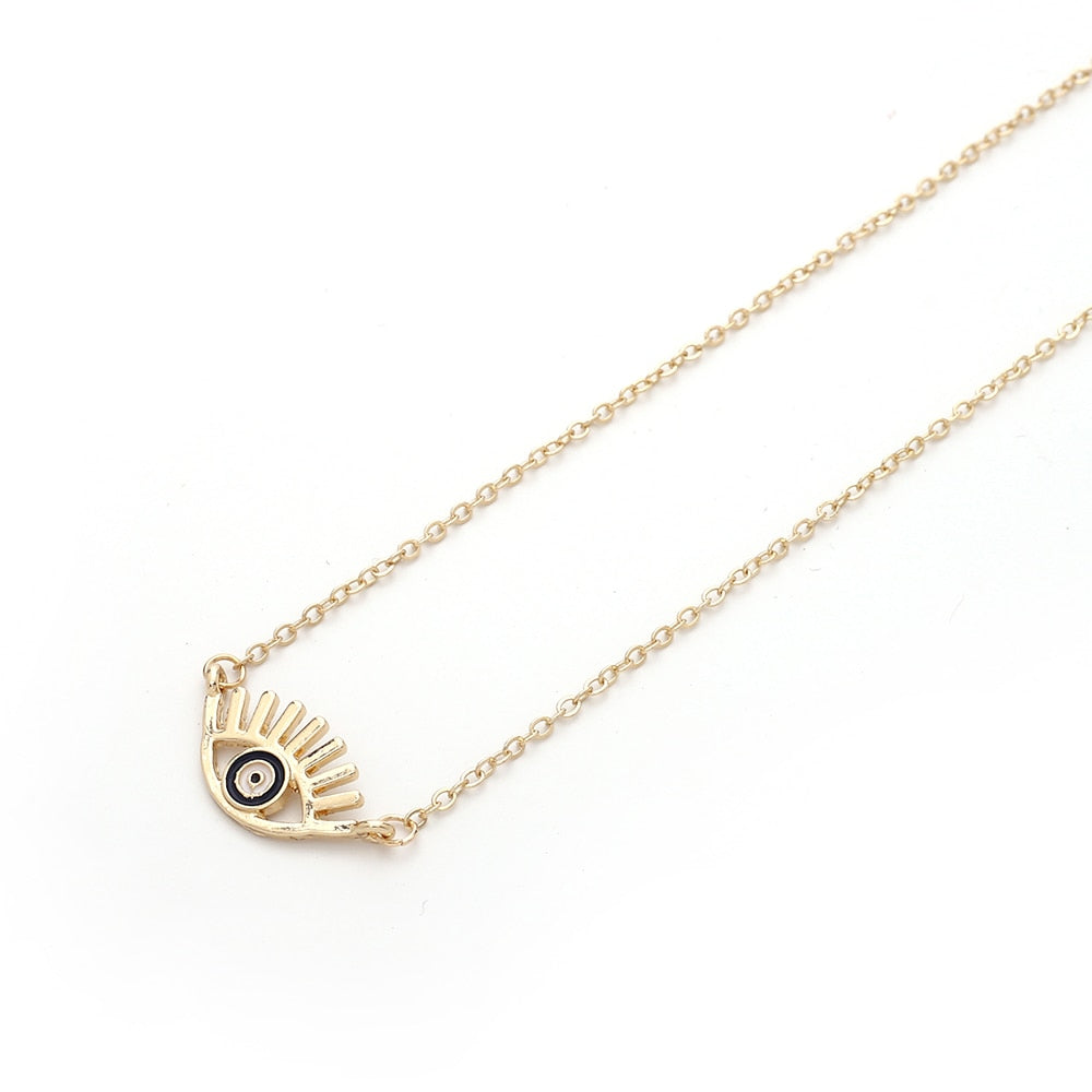 2020 New Fashion Ladies Chic Gold Chain Colorful Rhinestone Filled Evil Eye Coin Necklaces For Women Bohemian Gold Necklaces
