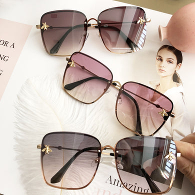 2023 Lady Oversize Rimless Square Bee Sunglasses Women Men Small Bee Glasses Gradient Sun Glasses Female UV400