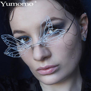 2023 Rimless Sunglasses Women Vintage butterfly Steampunk Sunglasses Men Frameless Gradient Clear Lens Glasses UV400