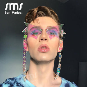 2023 Personality Half Frame Star Sunglasses Women  Rimless Sun Glasses Polygonal Black Punk Eyeglasses Female Shades