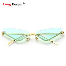 Load image into Gallery viewer, 2023  Rimless Cat Eye Sunglasses Women  Female Green Lens Vintage Brand Narrow Triangle Cateyes Sun Glasses UV400