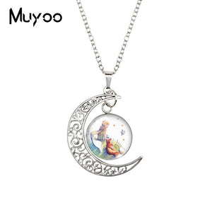 2020 New The Little Prince Moon Necklace Printed Photo Pendant Glass Cabochon Necklaces 20mm Round Jewelry
