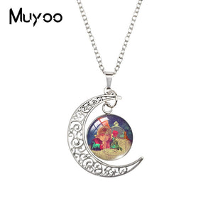 2020 New The Little Prince Moon Necklace Printed Photo Pendant Glass Cabochon Necklaces 20mm Round Jewelry