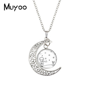 2020 New The Little Prince Moon Necklace Printed Photo Pendant Glass Cabochon Necklaces 20mm Round Jewelry