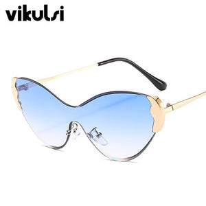 2023 Trendy Butterfly One Piece Sunglasses Women Rimless Cat Eye Sun Glasses Female Party Purple Shades Oculos De Sol UV400