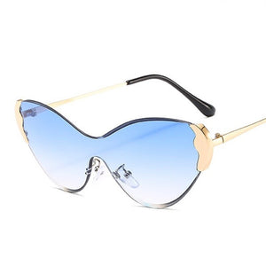 2023 Trendy Butterfly One Piece Sunglasses Women Rimless Cat Eye Sun Glasses Female Party Purple Shades Oculos De Sol UV400