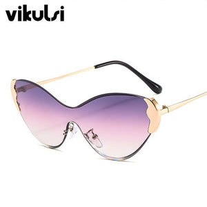 2023 Trendy Butterfly One Piece Sunglasses Women Rimless Cat Eye Sun Glasses Female Party Purple Shades Oculos De Sol UV400