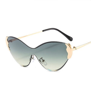 2023 Trendy Butterfly One Piece Sunglasses Women Rimless Cat Eye Sun Glasses Female Party Purple Shades Oculos De Sol UV400