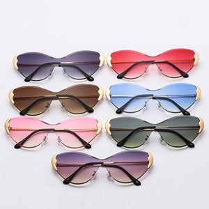 2023 Trendy Butterfly One Piece Sunglasses Women Rimless Cat Eye Sun Glasses Female Party Purple Shades Oculos De Sol UV400