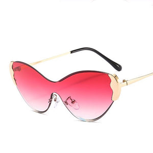 2023 Trendy Butterfly One Piece Sunglasses Women Rimless Cat Eye Sun Glasses Female Party Purple Shades Oculos De Sol UV400