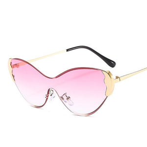 2023 Trendy Butterfly One Piece Sunglasses Women Rimless Cat Eye Sun Glasses Female Party Purple Shades Oculos De Sol UV400