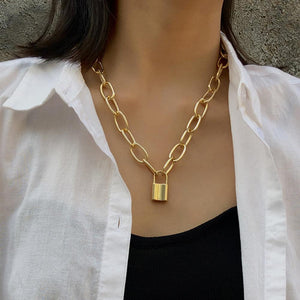 2020 New Trendy Metal Hip Hop Lock Necklaces Punk Cross Pendant Necklace Gold/Silver Color For Women Men Jewelry Gifts