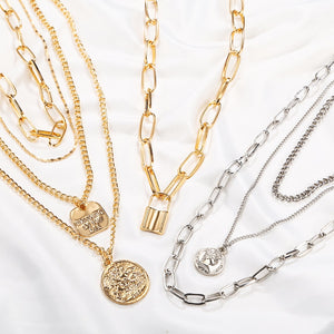2020 New Trendy Metal Hip Hop Lock Necklaces Punk Cross Pendant Necklace Gold/Silver Color For Women Men Jewelry Gifts