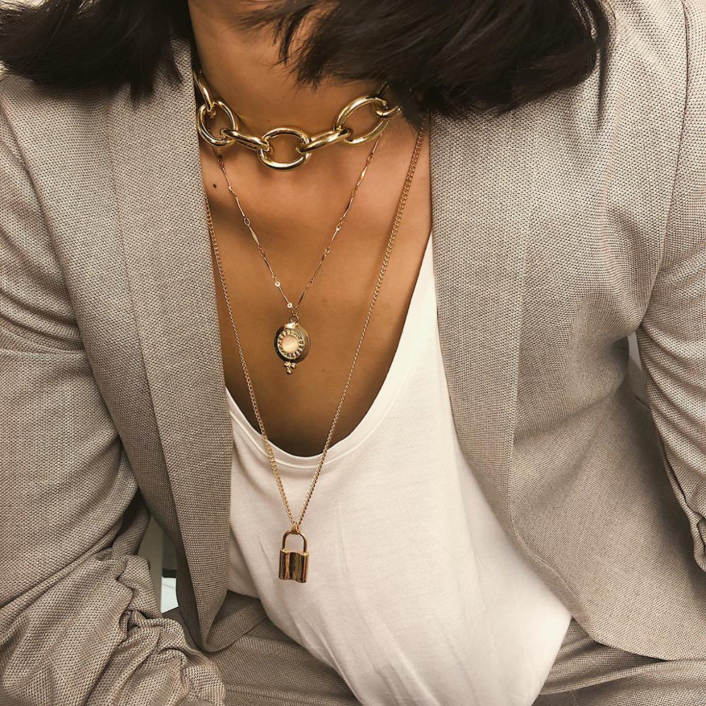 2020 New Trendy Metal Hip Hop Lock Necklaces Punk Cross Pendant Necklace Gold/Silver Color For Women Men Jewelry Gifts