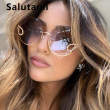 Load image into Gallery viewer, 2023 Women Elegant Brand Sunglasses Alloy Rimless Crystal Decoration Sun Glasses Female Retro Chic Circle Gradient Shades