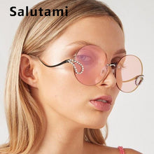 Load image into Gallery viewer, 2023 Women Elegant Brand Sunglasses Alloy Rimless Crystal Decoration Sun Glasses Female Retro Chic Circle Gradient Shades