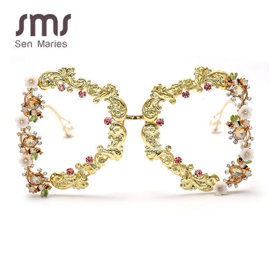 2023 Oversized Punk Sunglasses Women  Metal Flower Sunglasses Men Baroque Pearl Sun Glasses UV400 Oculos Feminino