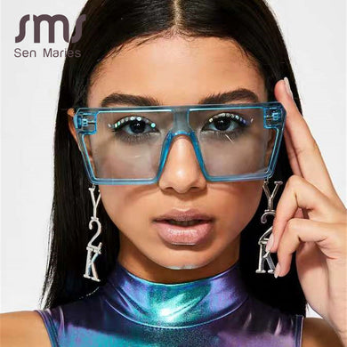 2023 Oversized Square Sunglasses Women  Brand Flat Top colorful Clear Lens Sun Glasses Vintage Men Gafas Glasses