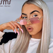 Carica l&#39;immagine nel visualizzatore di Gallery, 2023 Occhiali da sole retrò Donna Designer di marca Occhiali da sole senza montatura con diamanti Tonalità Occhiali da vista senza montatura con lenti con strass