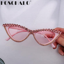 Load image into Gallery viewer, 2023 Rhinestone Cat Eye Sunglasses Women Vintage Red Lens Sun Glasses Female Diamond Eyeglasses Shades UV400 Small Glasses