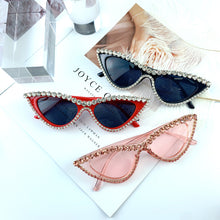 Load image into Gallery viewer, 2023 Rhinestone Cat Eye Sunglasses Women Vintage Red Lens Sun Glasses Female Diamond Eyeglasses Shades UV400 Small Glasses