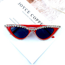 Load image into Gallery viewer, 2023 Rhinestone Cat Eye Sunglasses Women Vintage Red Lens Sun Glasses Female Diamond Eyeglasses Shades UV400 Small Glasses