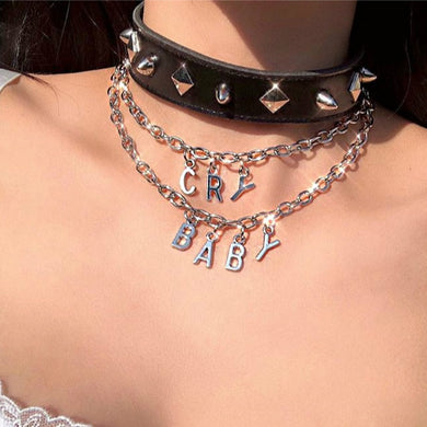 2020 Women Streetwear CRY BABY Necklace two layers Gothic Letter Name Necklace Collar Gato Collier Femme Babygirl Necklace Gifts
