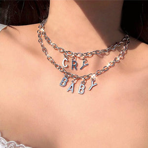 2020 Women Streetwear CRY BABY Necklace two layers Gothic Letter Name Necklace Collar Gato Collier Femme Babygirl Necklace Gifts