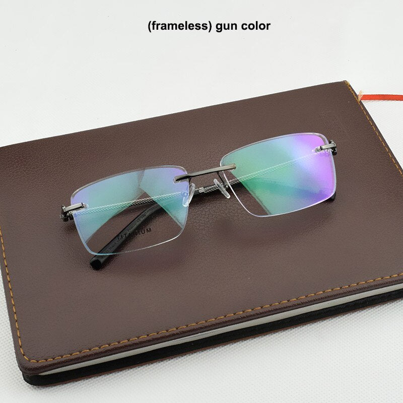 2023 Brand  rimless glasses frame men titanium eye glasses frames for women Square Business spectacles nerd