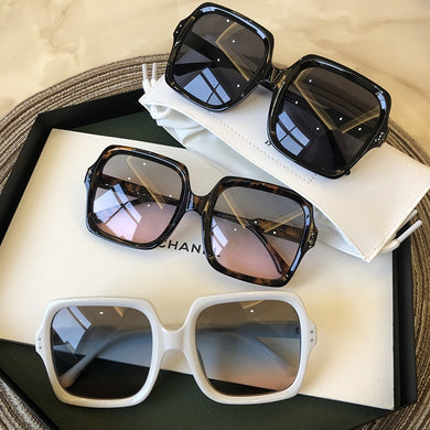 2023  retro White Sunglasses Women's large frame square face thin Sunglasses versatile sunshade and UV protection