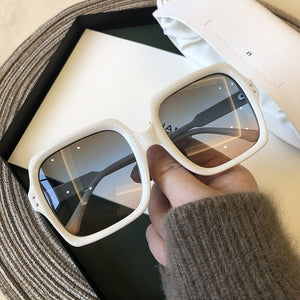 2023  retro White Sunglasses Women's large frame square face thin Sunglasses versatile sunshade and UV protection