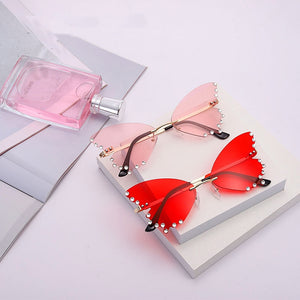 2023 frameless butterfly rhinestone sunglasses ladies steampunk designer sunglasses retro glasses