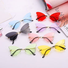 Load image into Gallery viewer, 2023 frameless butterfly rhinestone sunglasses ladies steampunk designer sunglasses retro glasses