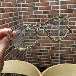 2023 100% Rhinestone cat's Eye Sunglasses retro metal transparent UV400 Sunglasses