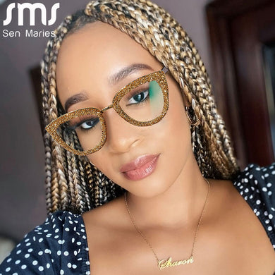 2023 Custome Prescription Glasses Blue Light Frame Cat Eye Rhinestone Sunglasses Vintage Frame For Women