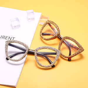 2023 Custome Prescription Glasses Blue Light Frame Cat Eye Rhinestone Sunglasses Vintage Frame For Women