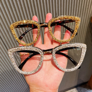 2023 Custome Prescription Glasses Blue Light Frame cat eye Rhinestone sunglasses vintage frame for women