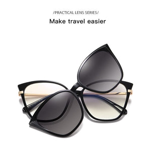 2023 Eyeglasses Polarized Magnet Clip on glasses frame for women cat eye Myopia Prescription Glasses Optical sunglasses Eyewear
