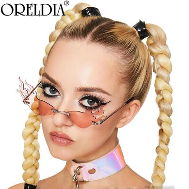 2023 Flame Rimless Sunglasses Women Men Cat Eye Sun Glasses Eyewear  Trending Punk Party Sunglasses UV400 Oculos