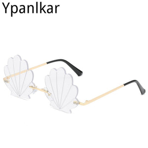 2023 Unique Flower Shape Rimless Women Sunglasses Brand Designer Retro Shell Grain Clear Ocean Lens Male Sun Glasses