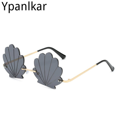 2023 Unique Flower Shape Rimless Women Sunglasses Brand Designer Retro Shell Grain Clear Ocean Lens Male Sun Glasses