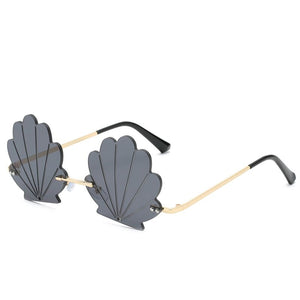 2023 Unique Flower Shape Rimless Women Sunglasses Brand Designer Retro Shell Grain Clear Ocean Lens Male Sun Glasses