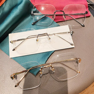 2023 Unisex Frameless Cut-edge Anti-blue Light Unisex Glasses Metal Frame Protects Eyes Women Man Reading Glasses