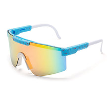 Carica l&#39;immagine nel visualizzatore di Gallery, 2023 Flat Top Goggle Sun Glasses Women Men Blue Frame Mirrored Lens Windproof Sport No Polarized Sunglasses For Men/Woman UV400