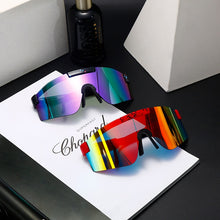 Carica l&#39;immagine nel visualizzatore di Gallery, 2023 Flat Top Goggle Sun Glasses Women Men Blue Frame Mirrored Lens Windproof Sport No Polarized Sunglasses For Men/Woman UV400